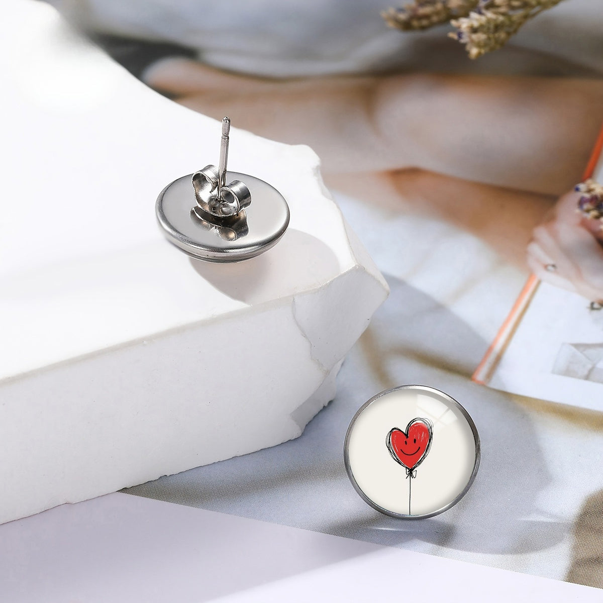 Smiling Heart Balloon Stud Earrings