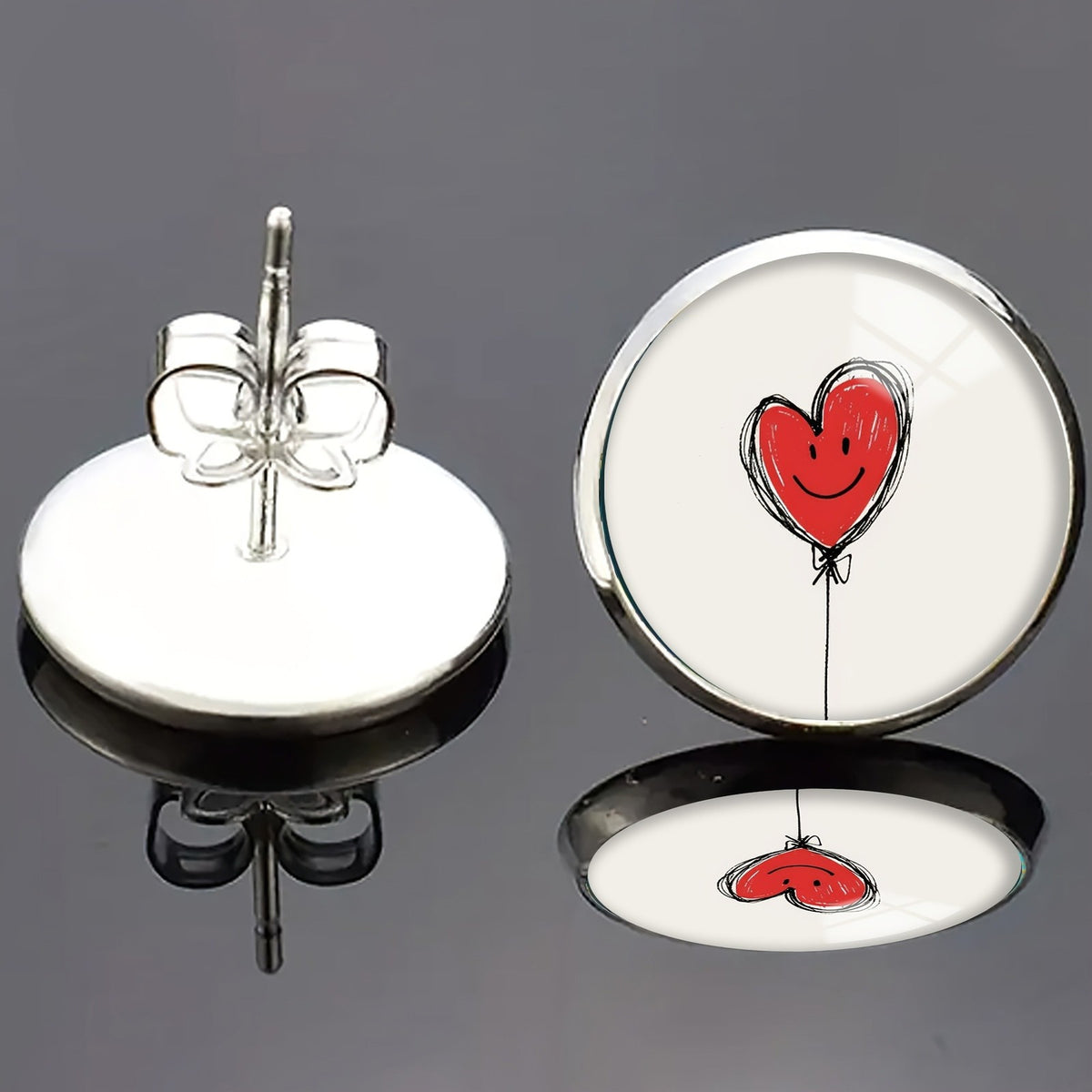 Smiling Heart Balloon Stud Earrings