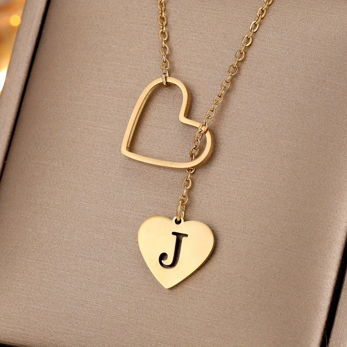 Open Heart Initial Lariat Necklace