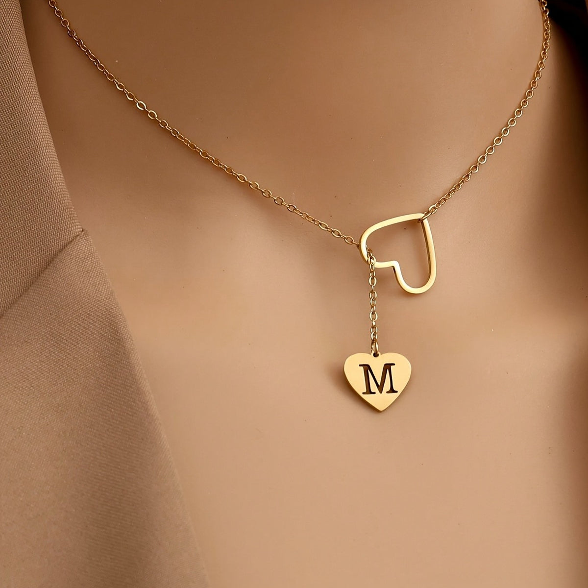 Open Heart Initial Lariat Necklace