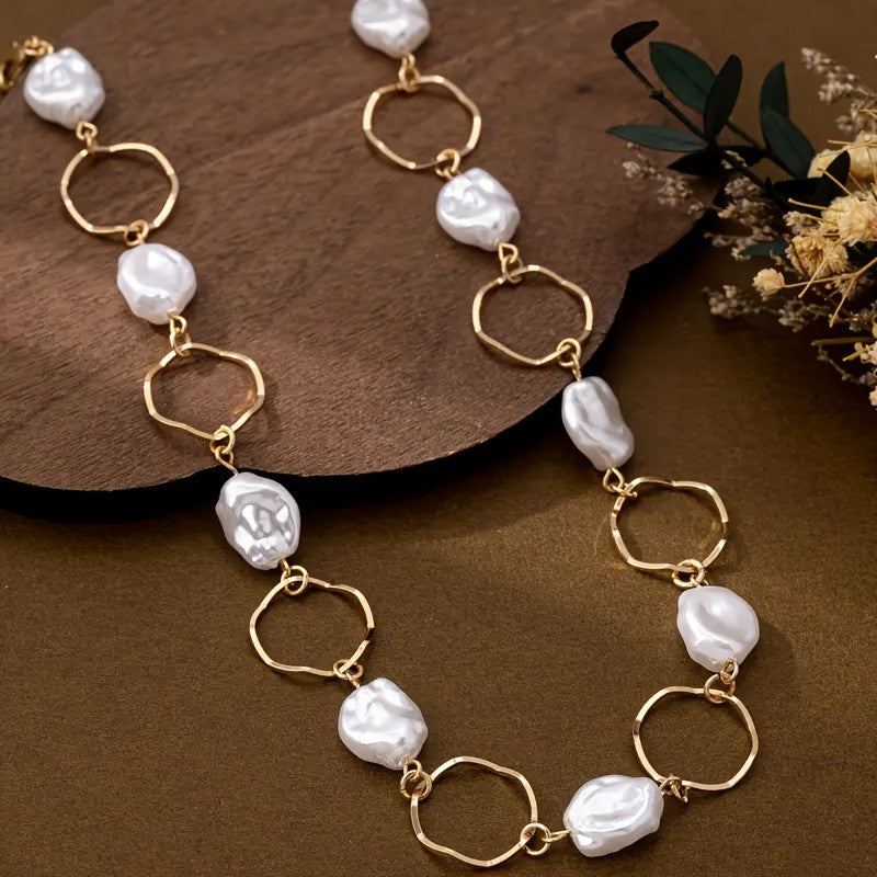 Baroque Pearl Geometric Link Necklace