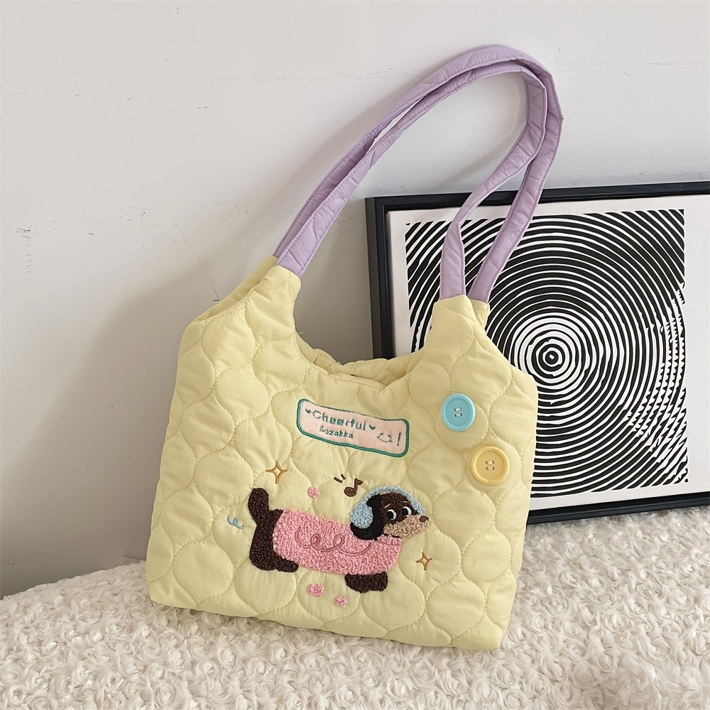 Embroidered Puppy Quilted Tote