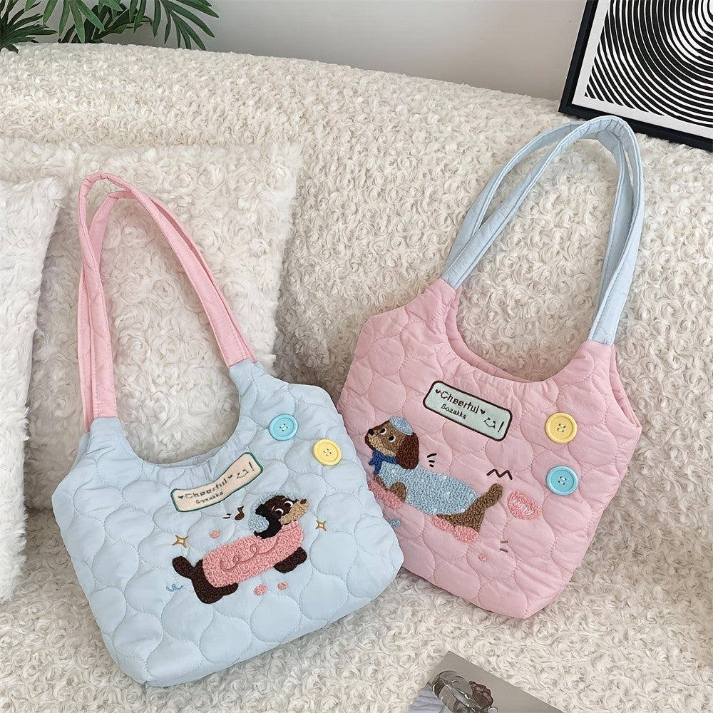 Embroidered Puppy Quilted Tote