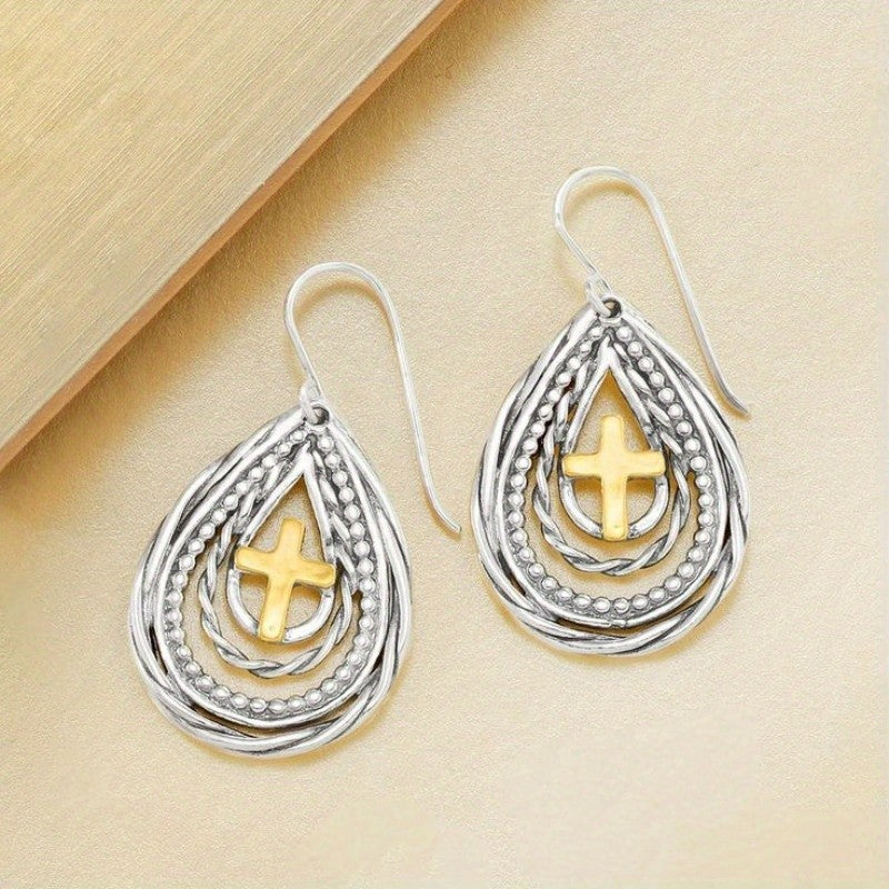 Two-Tone Cross Drop Earrings