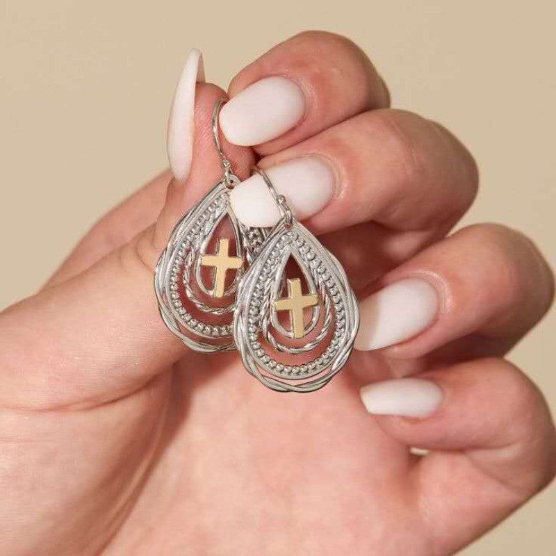 Two-Tone Cross Drop Earrings