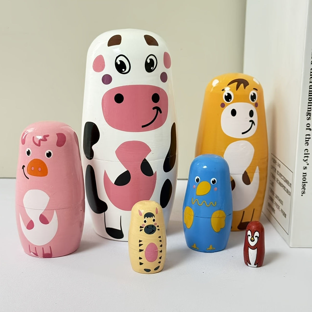 Colorful Farm Animal Nesting Doll Set