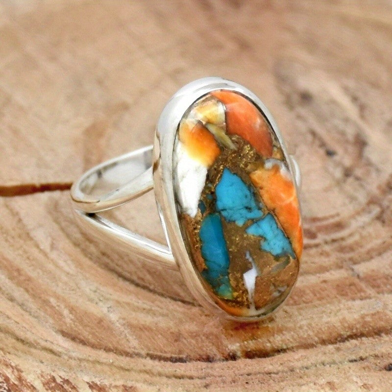 Colorful Mosaic Oval Ring
