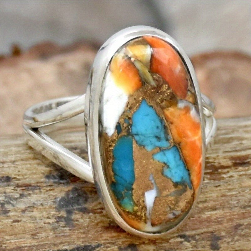 Colorful Mosaic Oval Ring