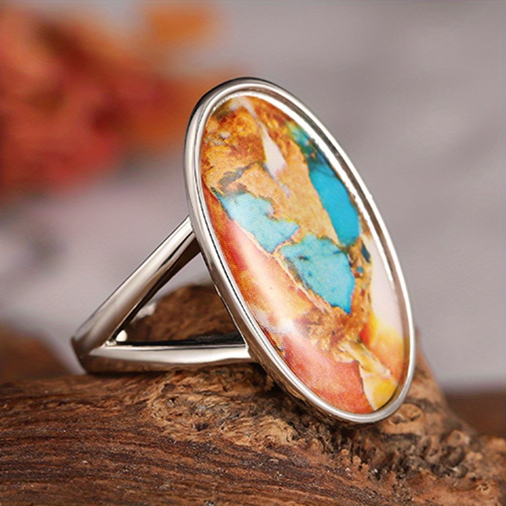 Colorful Mosaic Oval Ring