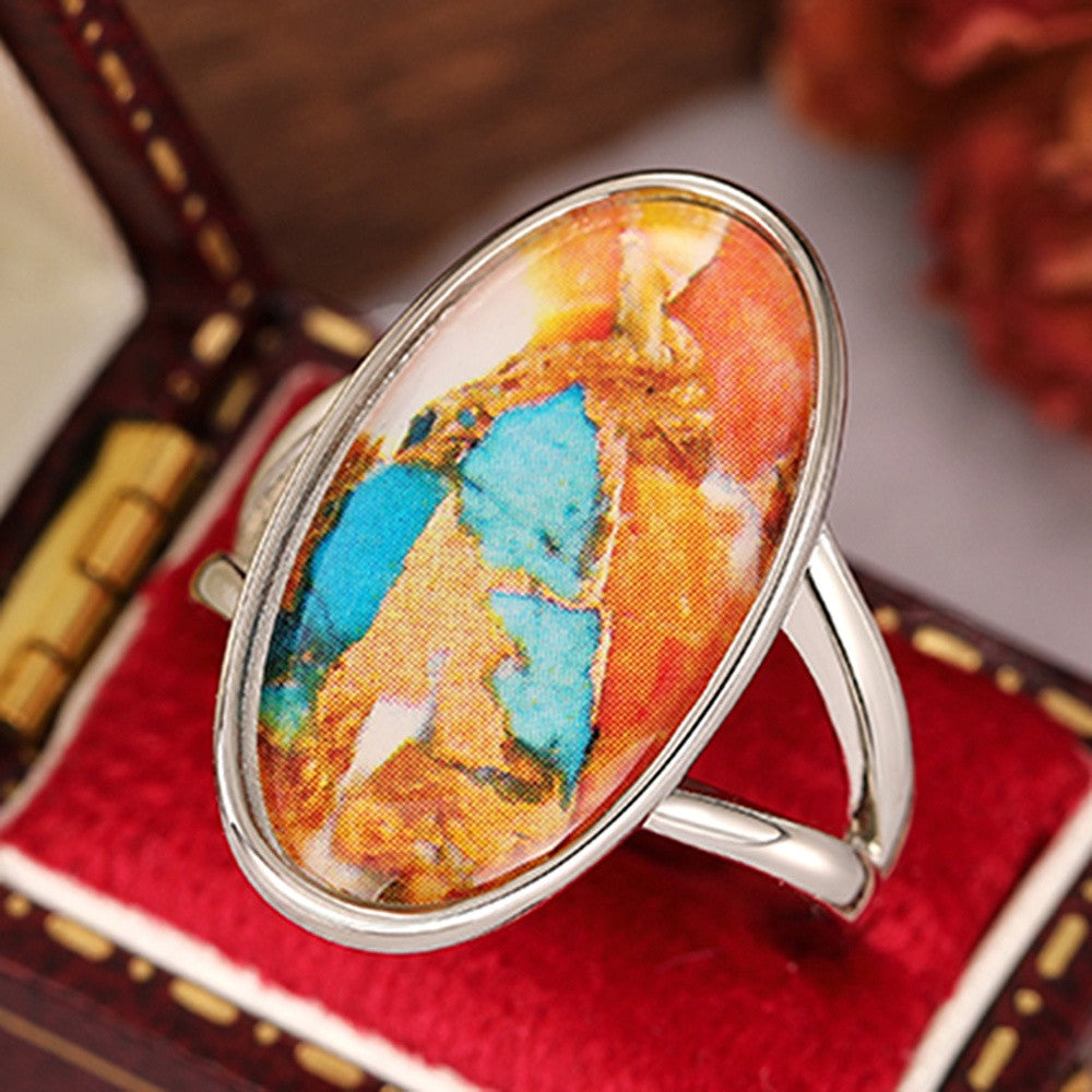 Colorful Mosaic Oval Ring