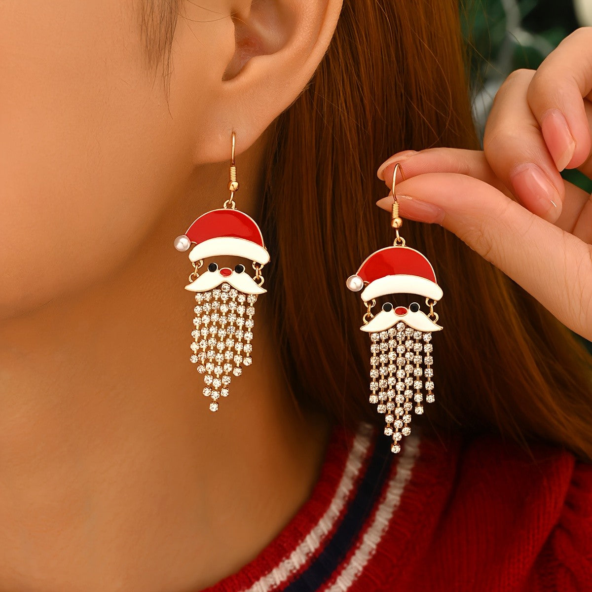 Santa Face Crystal Drop Earrings