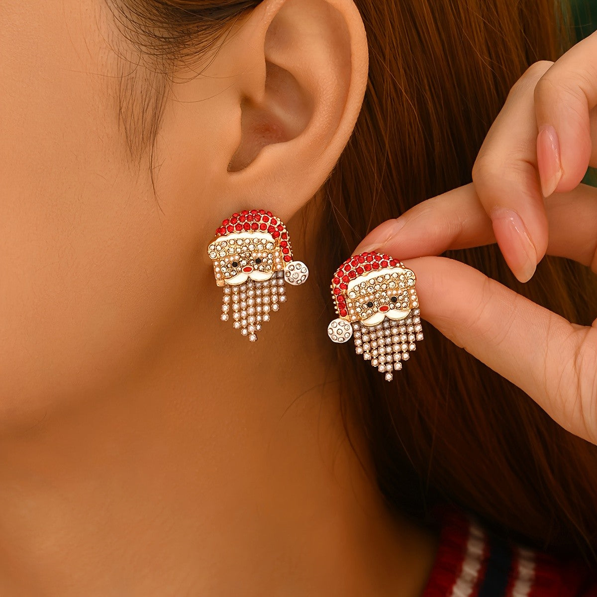 Rhinestone Santa Claus Earrings