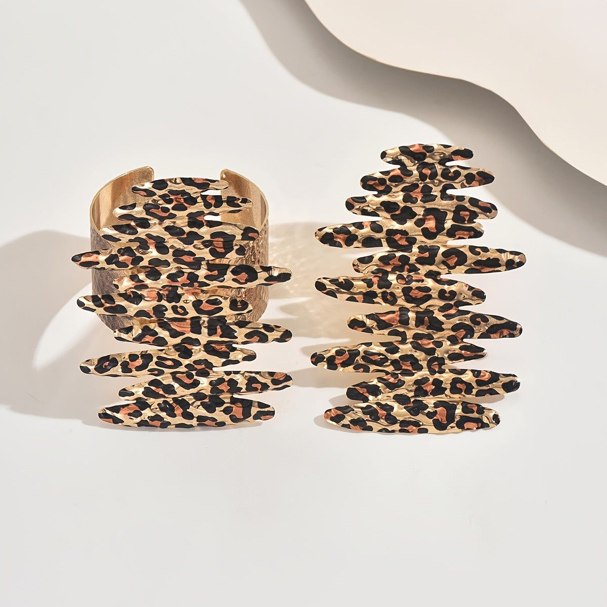 Leopard Print Wave Ring & Bracelet Set