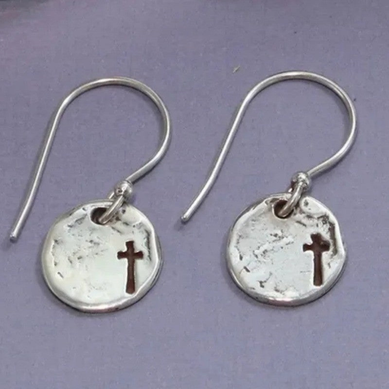 Textured Cross Disc Earrings