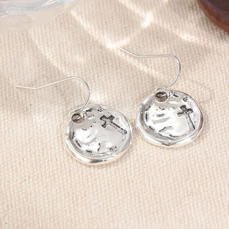 Textured Cross Disc Earrings
