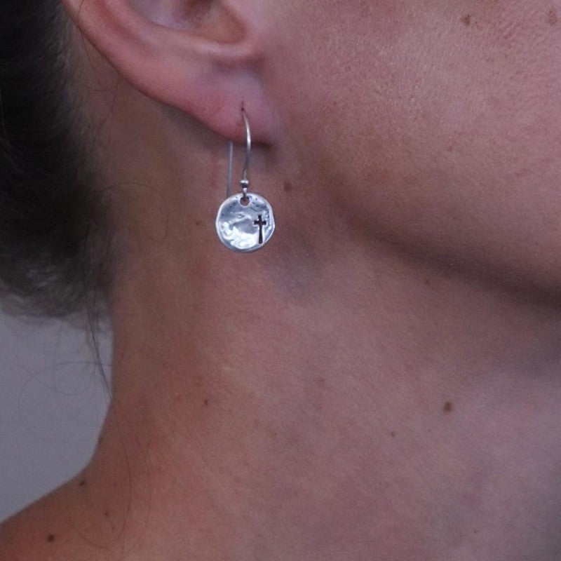 Textured Cross Disc Earrings