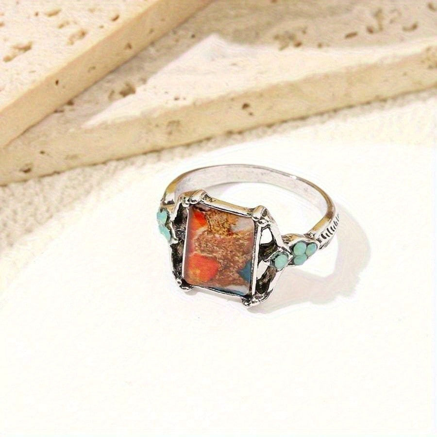 Abstract Turquoise Rectangle Ring