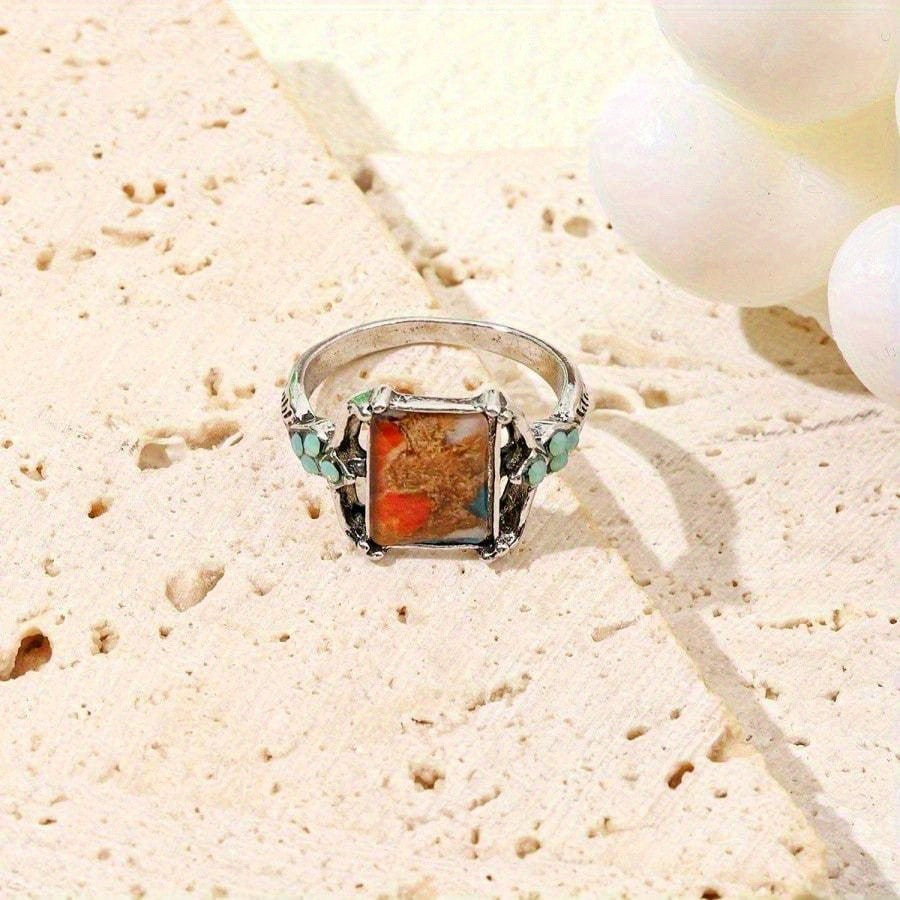 Abstract Turquoise Rectangle Ring