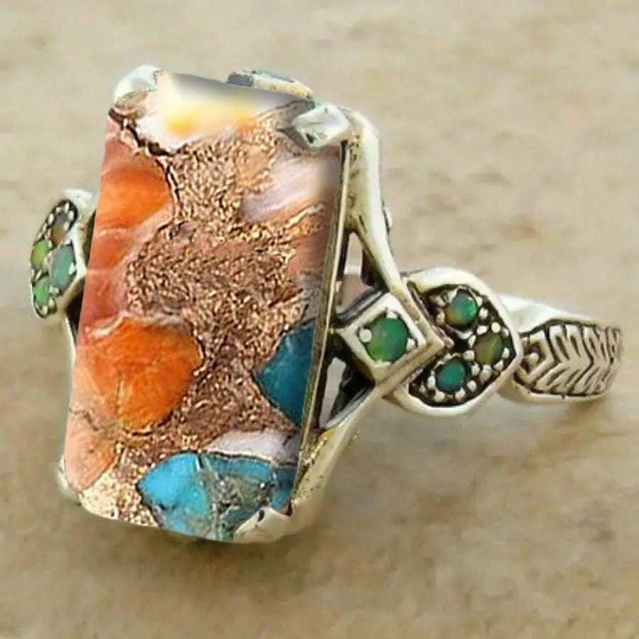 Abstract Turquoise Rectangle Ring