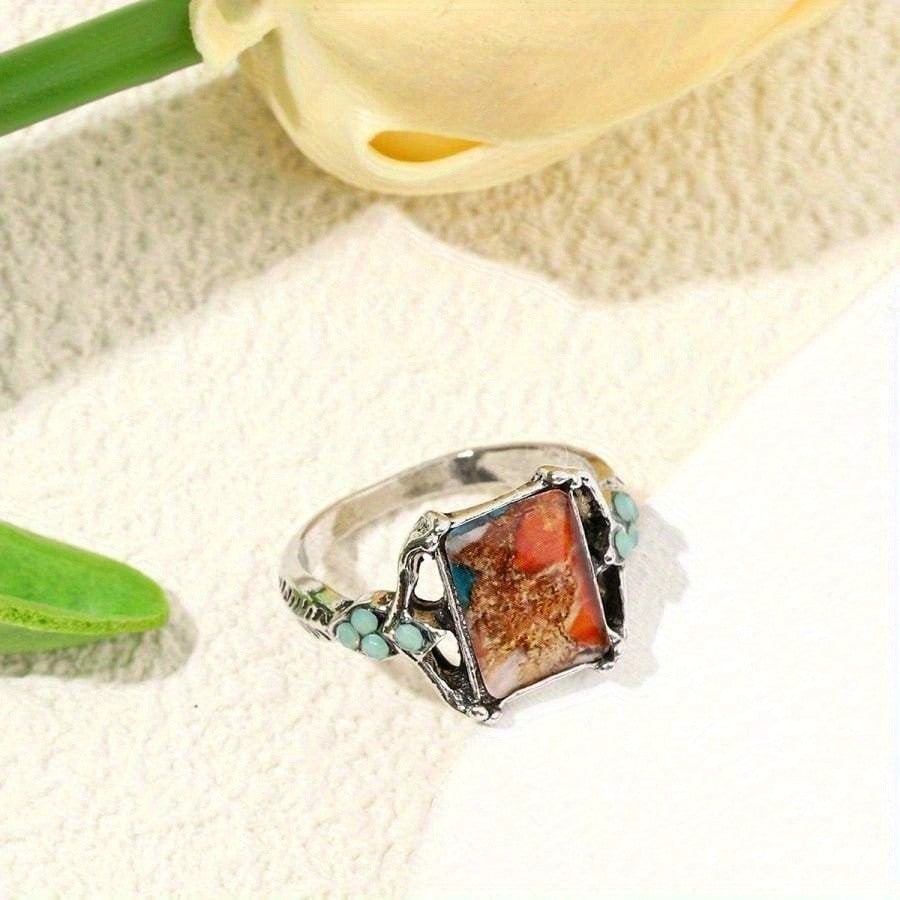 Abstract Turquoise Rectangle Ring