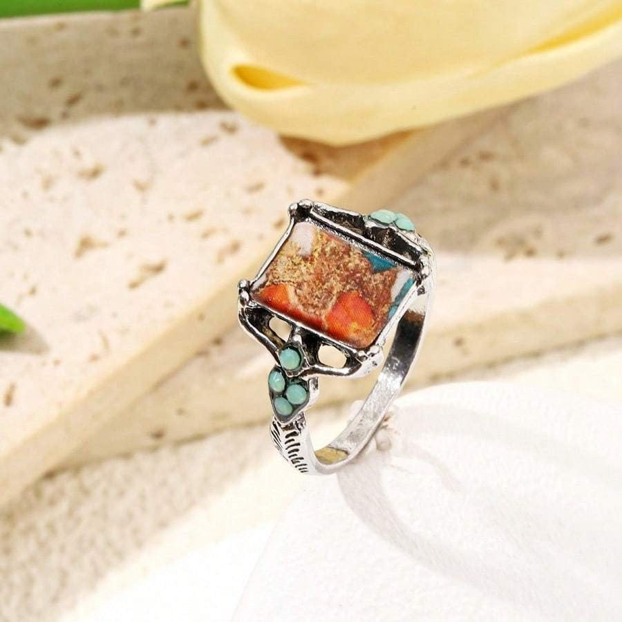 Abstract Turquoise Rectangle Ring