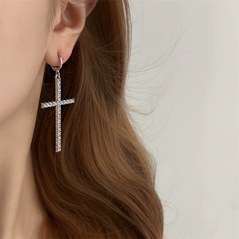 Paved Cross Drop Earrings