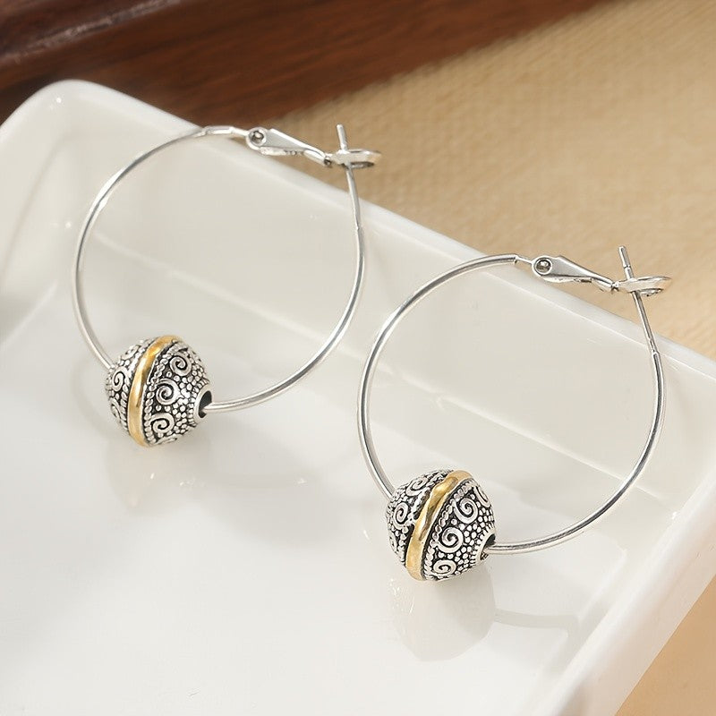Ornate Scroll Bead Hoop Earrings