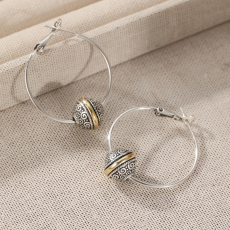 Ornate Scroll Bead Hoop Earrings