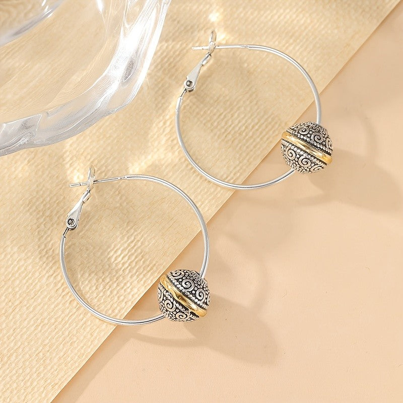 Ornate Scroll Bead Hoop Earrings