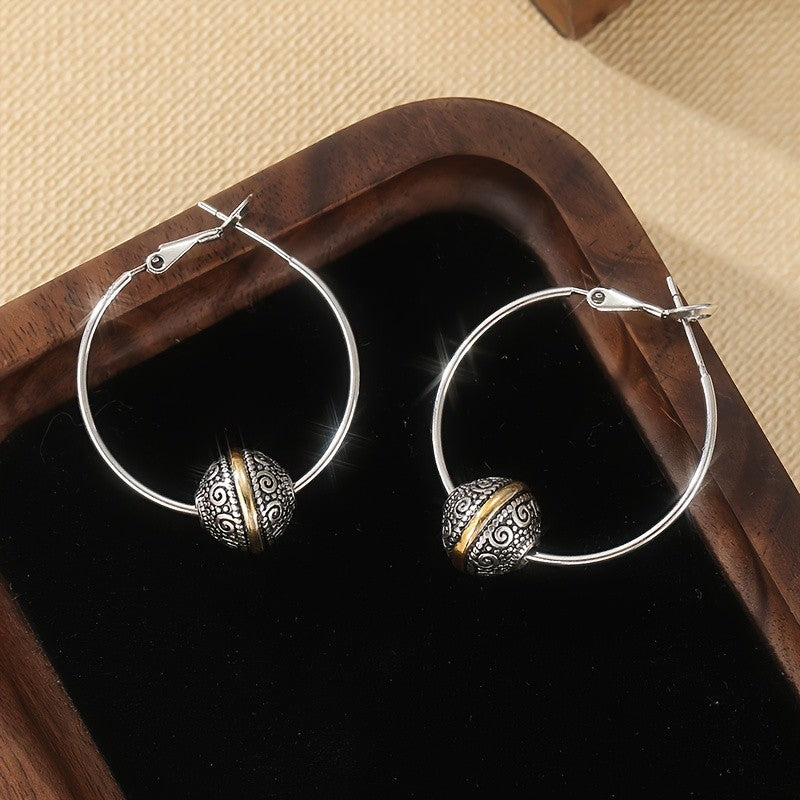 Ornate Scroll Bead Hoop Earrings