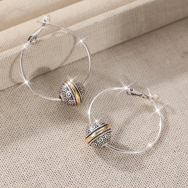 Ornate Scroll Bead Hoop Earrings