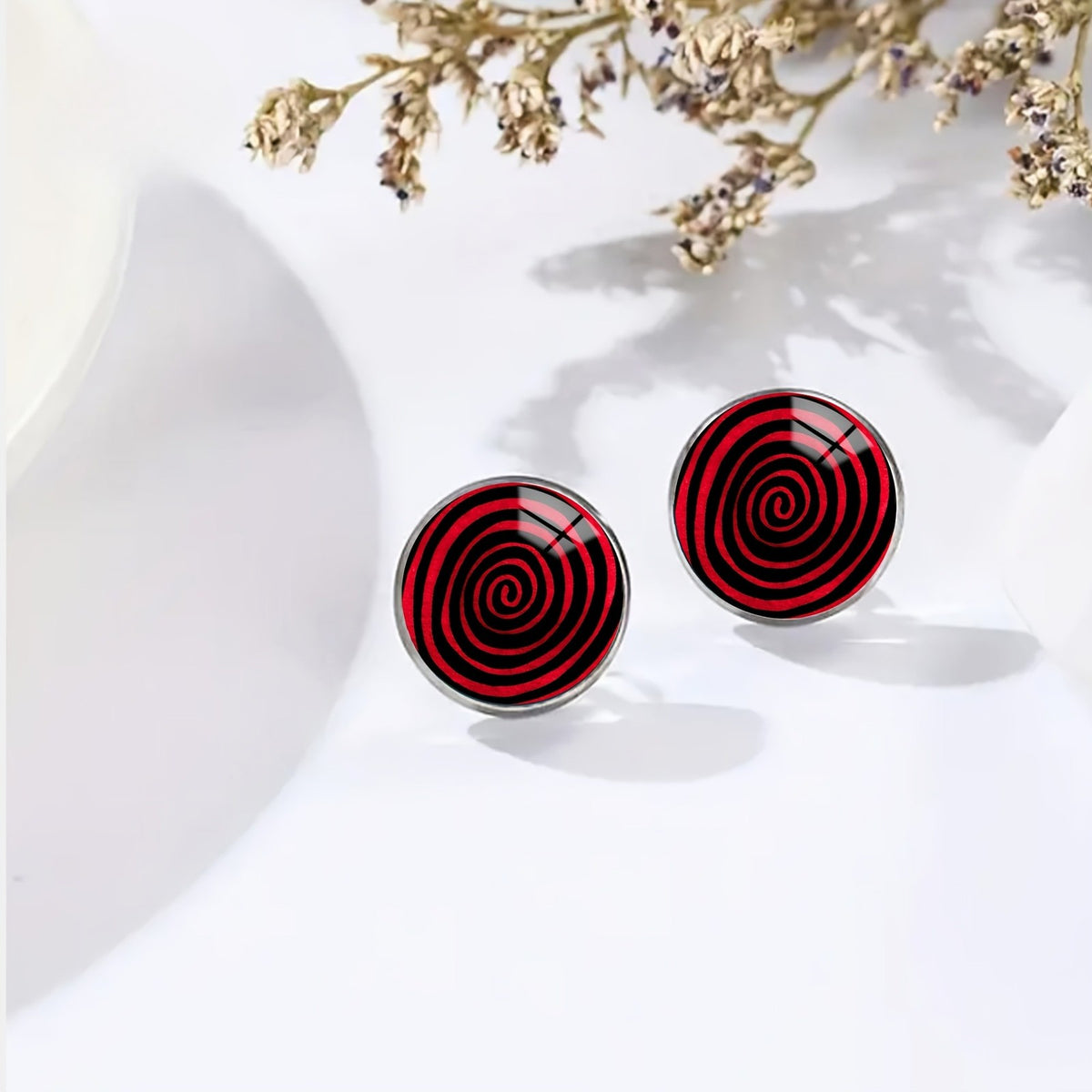 Red Spiral Stud Earrings