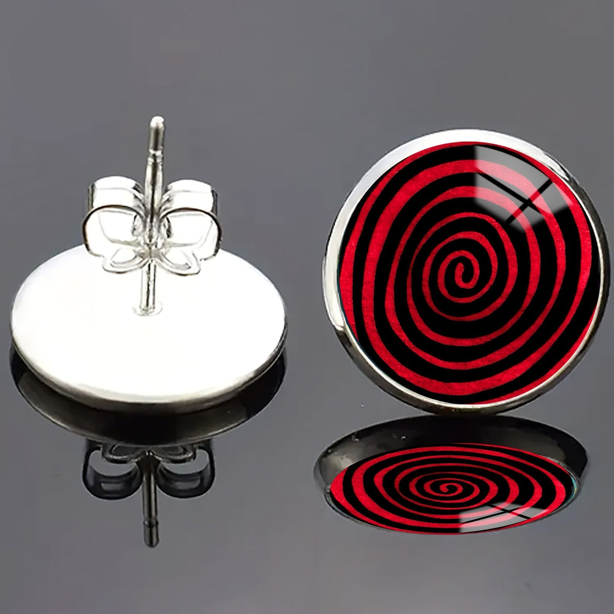 Red Spiral Stud Earrings
