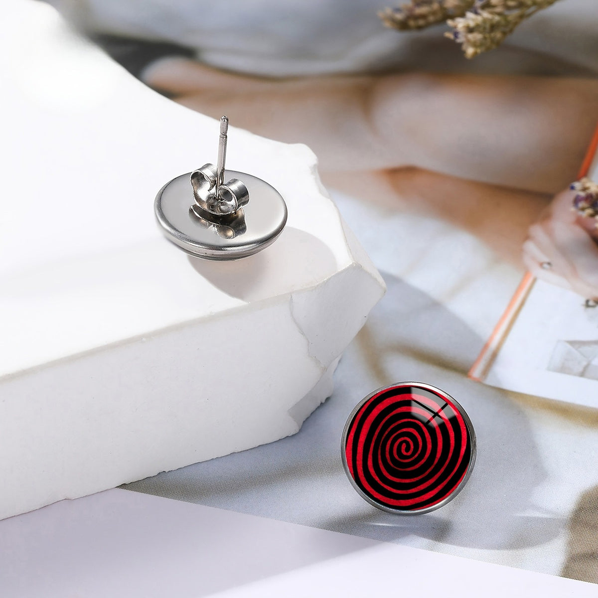 Red Spiral Stud Earrings