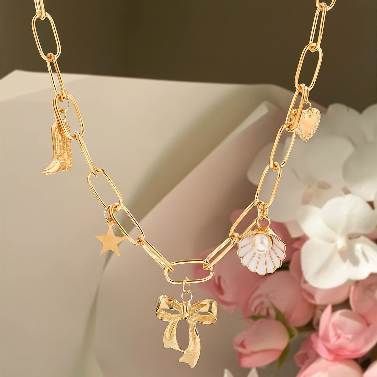 Seashell Bow & Star Charm Necklace