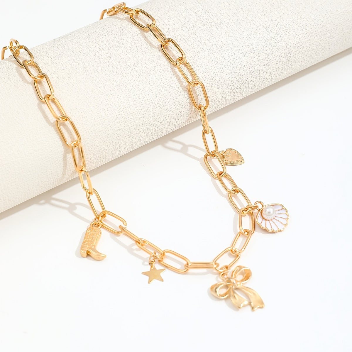 Seashell Bow & Star Charm Necklace