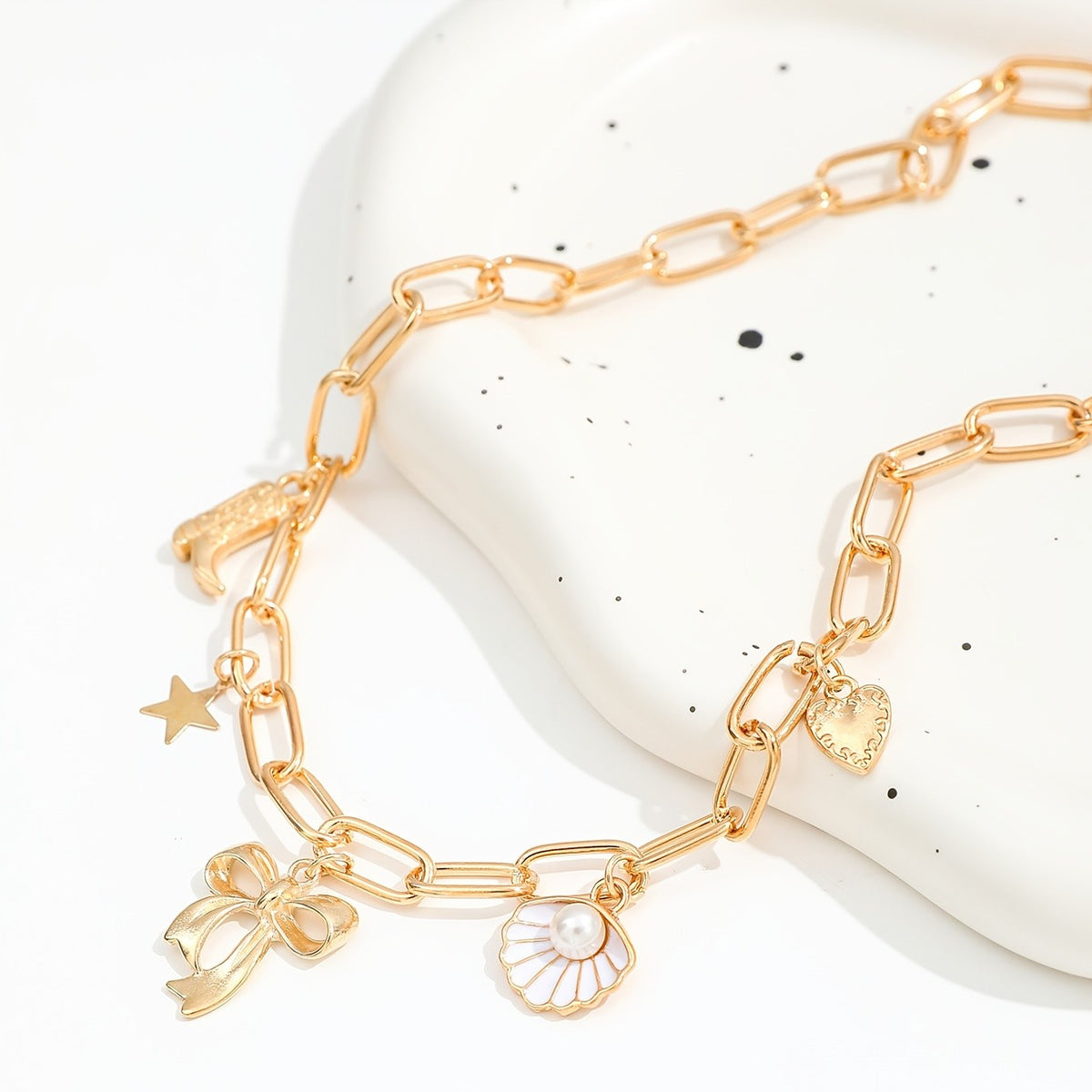 Seashell Bow & Star Charm Necklace