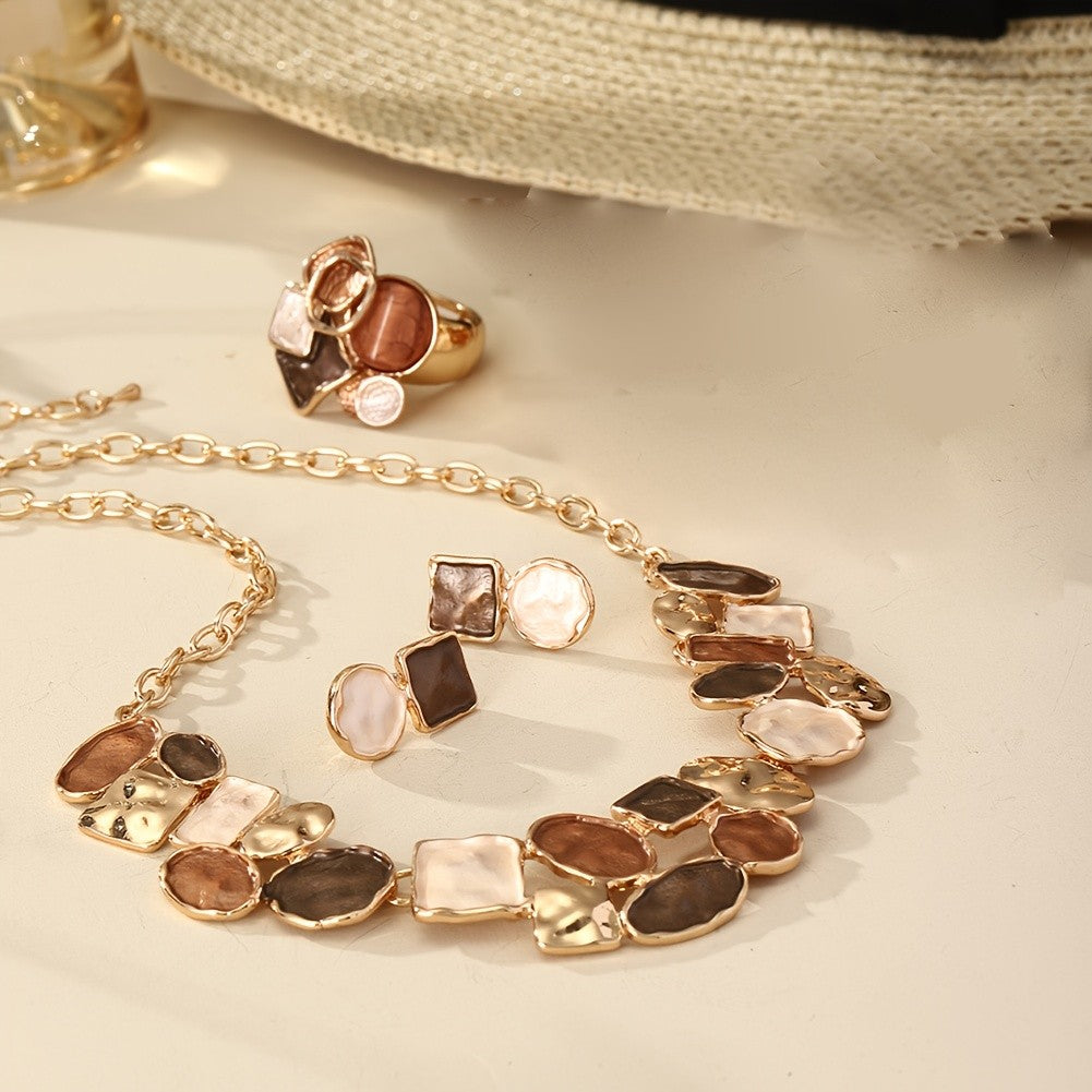 Brown Stone Mosaic Jewelry Set