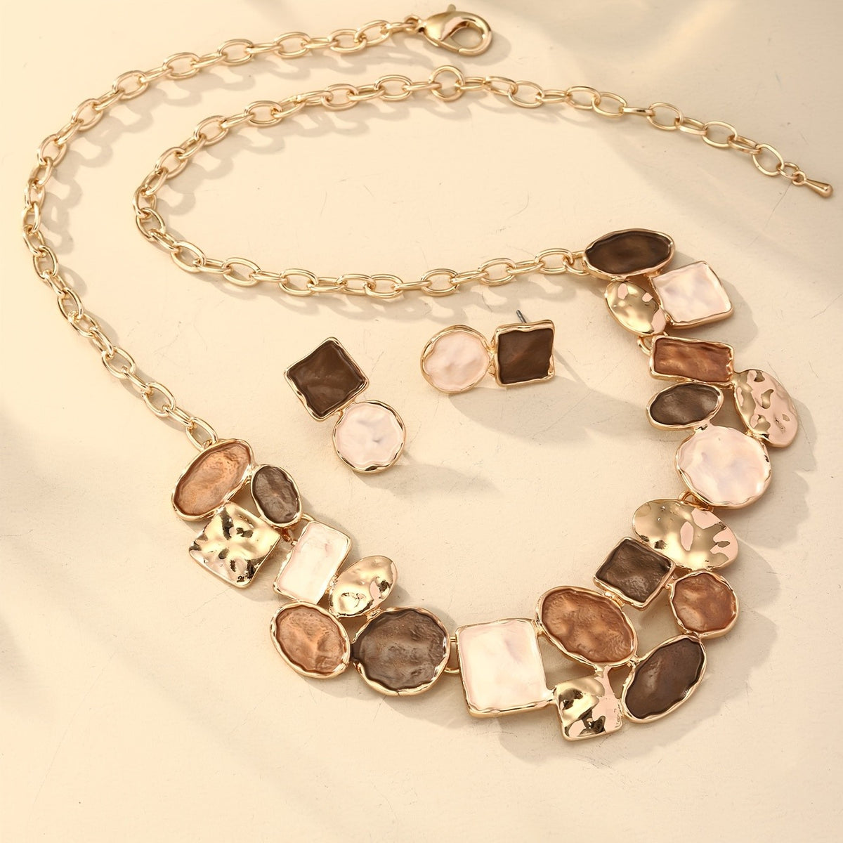 Brown Stone Mosaic Jewelry Set