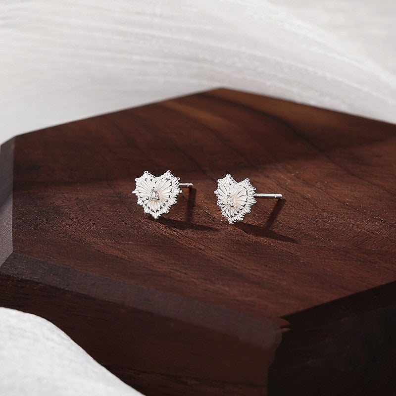 Crystal Flower Heart Stud Earrings