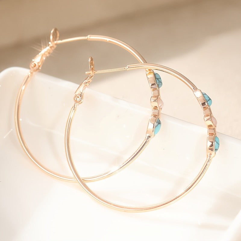Turquoise & Moonstone Triple Hoop Earrings