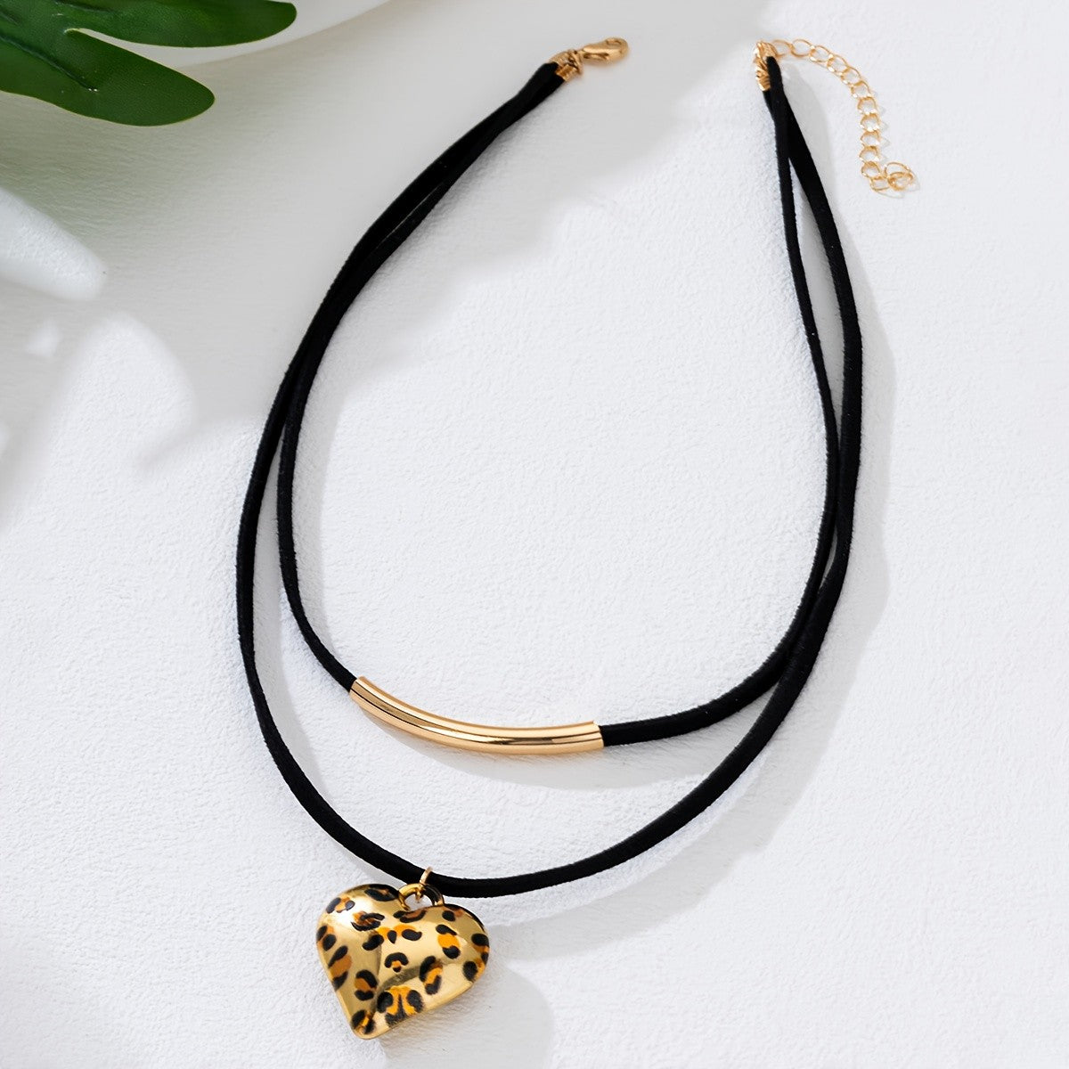 Leopard Heart & Bar Layered Necklace