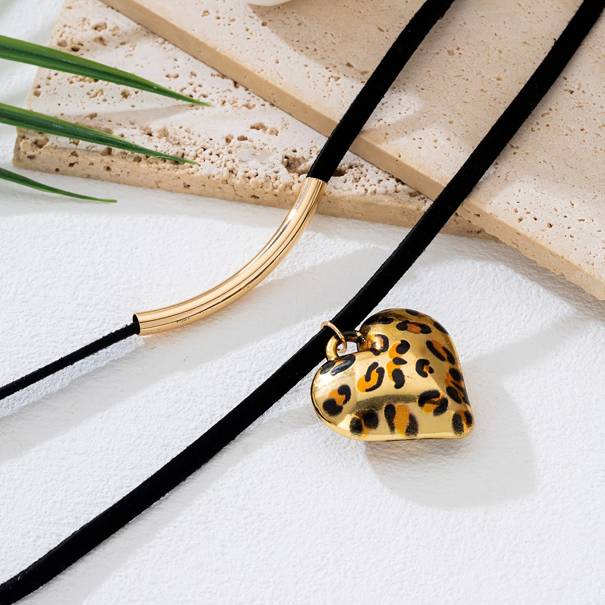 Leopard Heart & Bar Layered Necklace