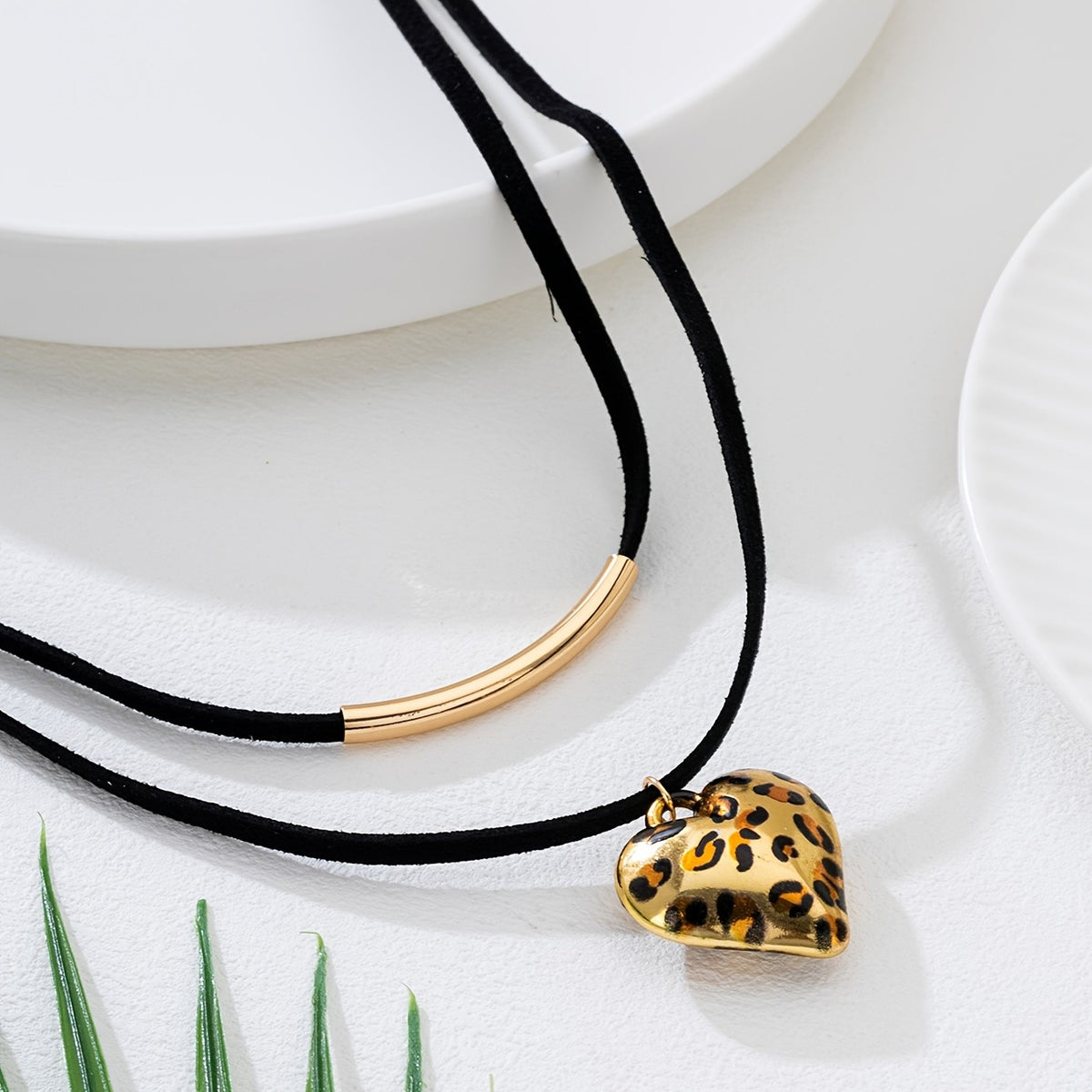 Leopard Heart & Bar Layered Necklace