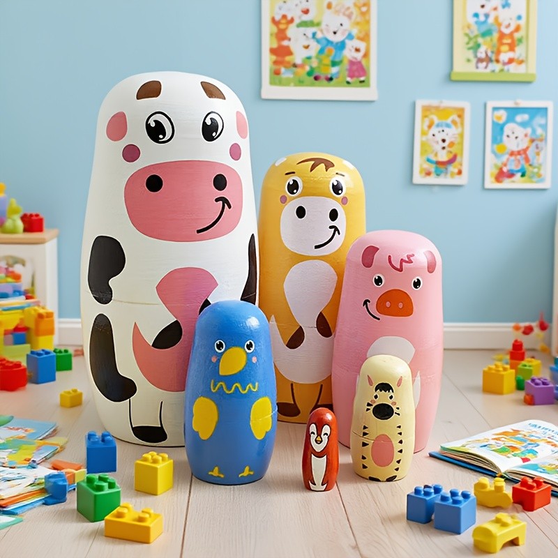 Hand-Painted Farm Animal Nesting Doll Set