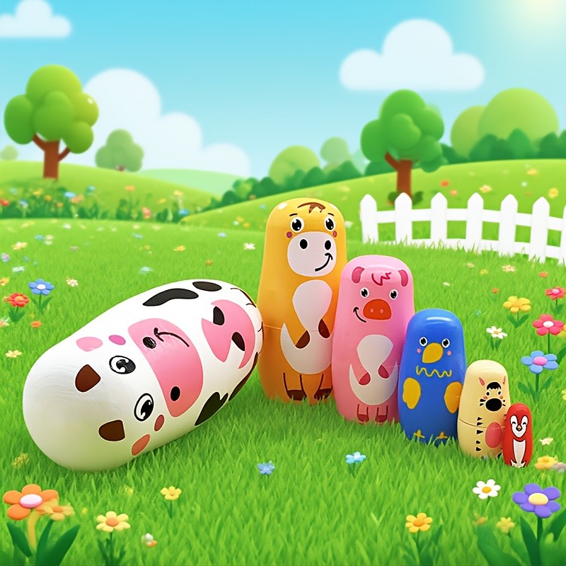 Hand-Painted Farm Animal Nesting Doll Set