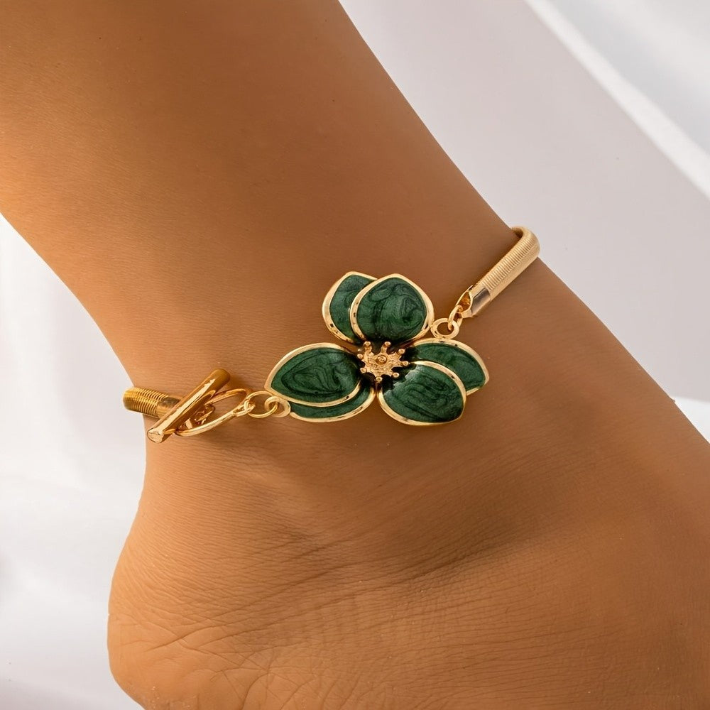 Green Floral Snake Chain Anklet
