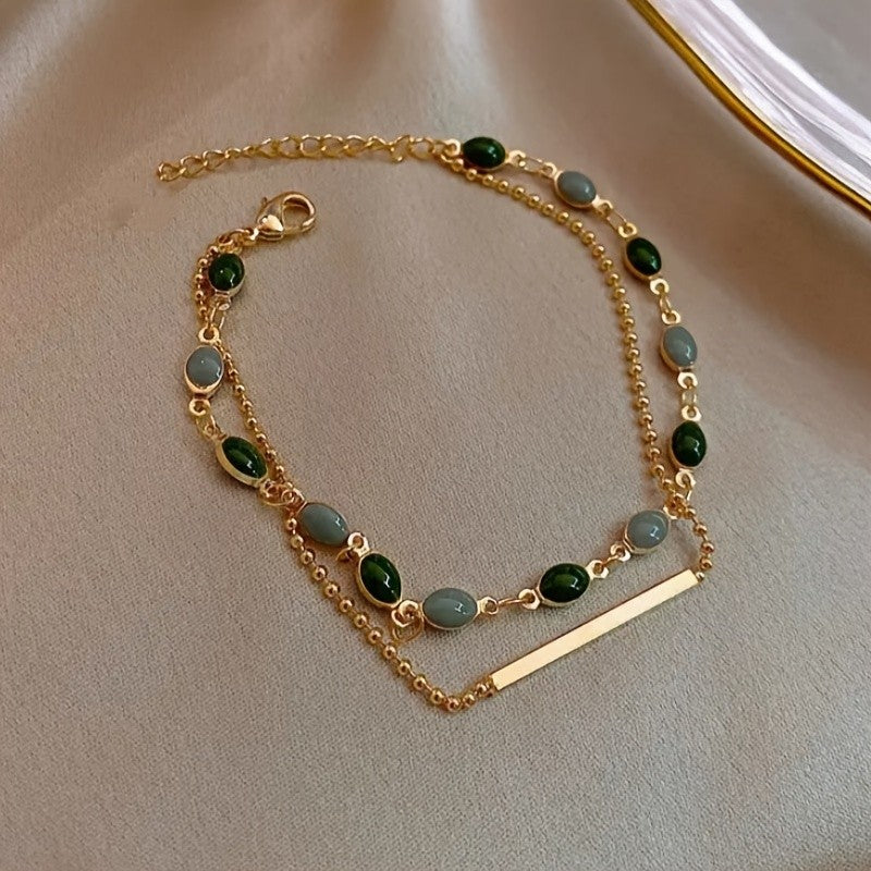 Dual Stone Bar Link Bracelet