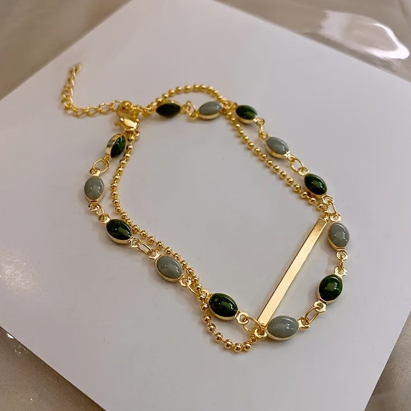 Dual Stone Bar Link Bracelet