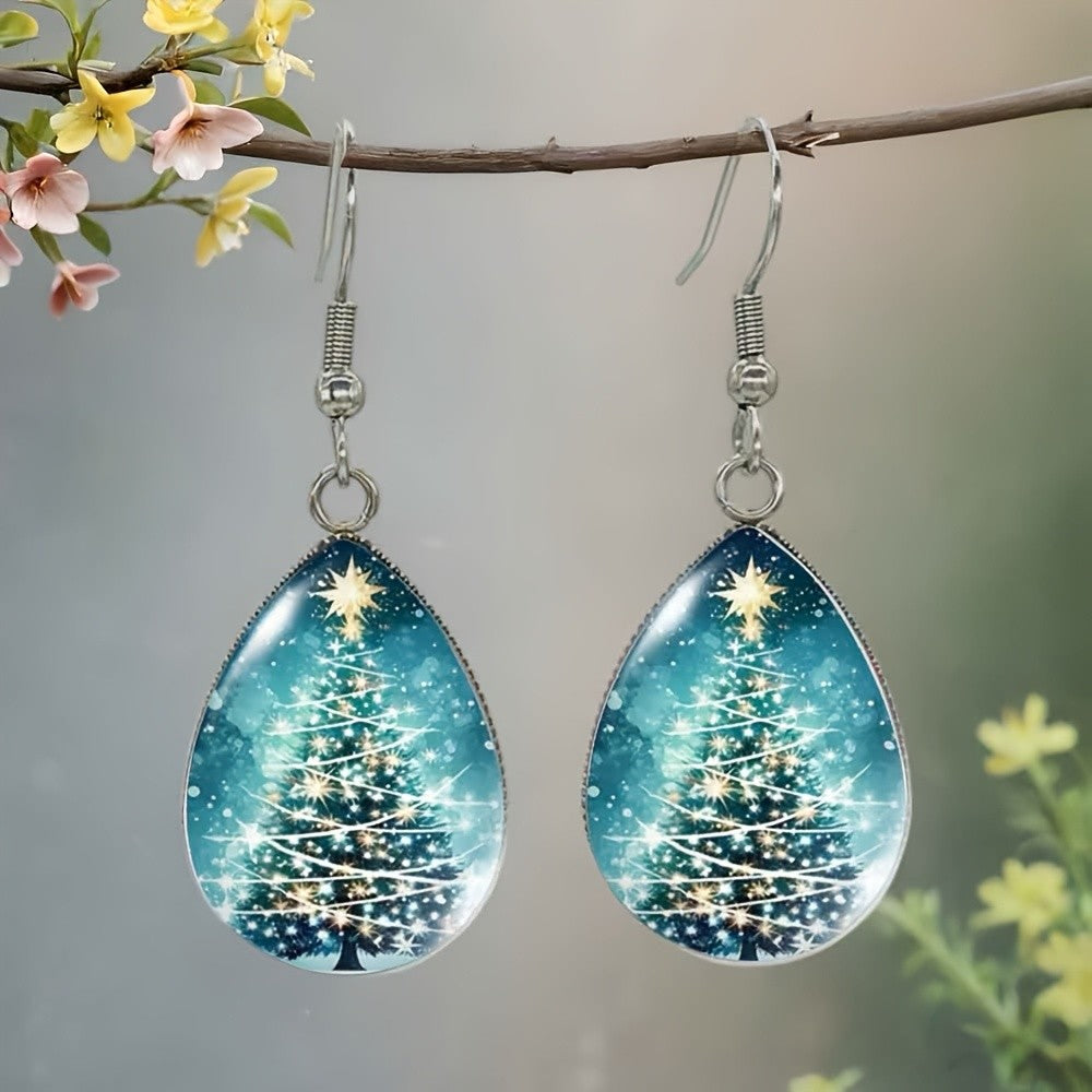 Starry Night Christmas Tree Drop Earrings
